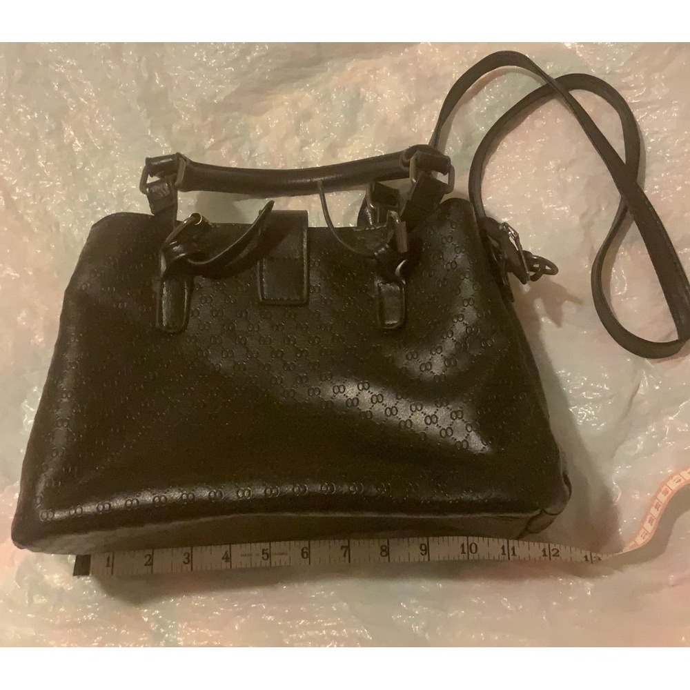 Black Embossed Handbag Satchel Purse Top Handle Crossbody Bag - Picture 1 of 3